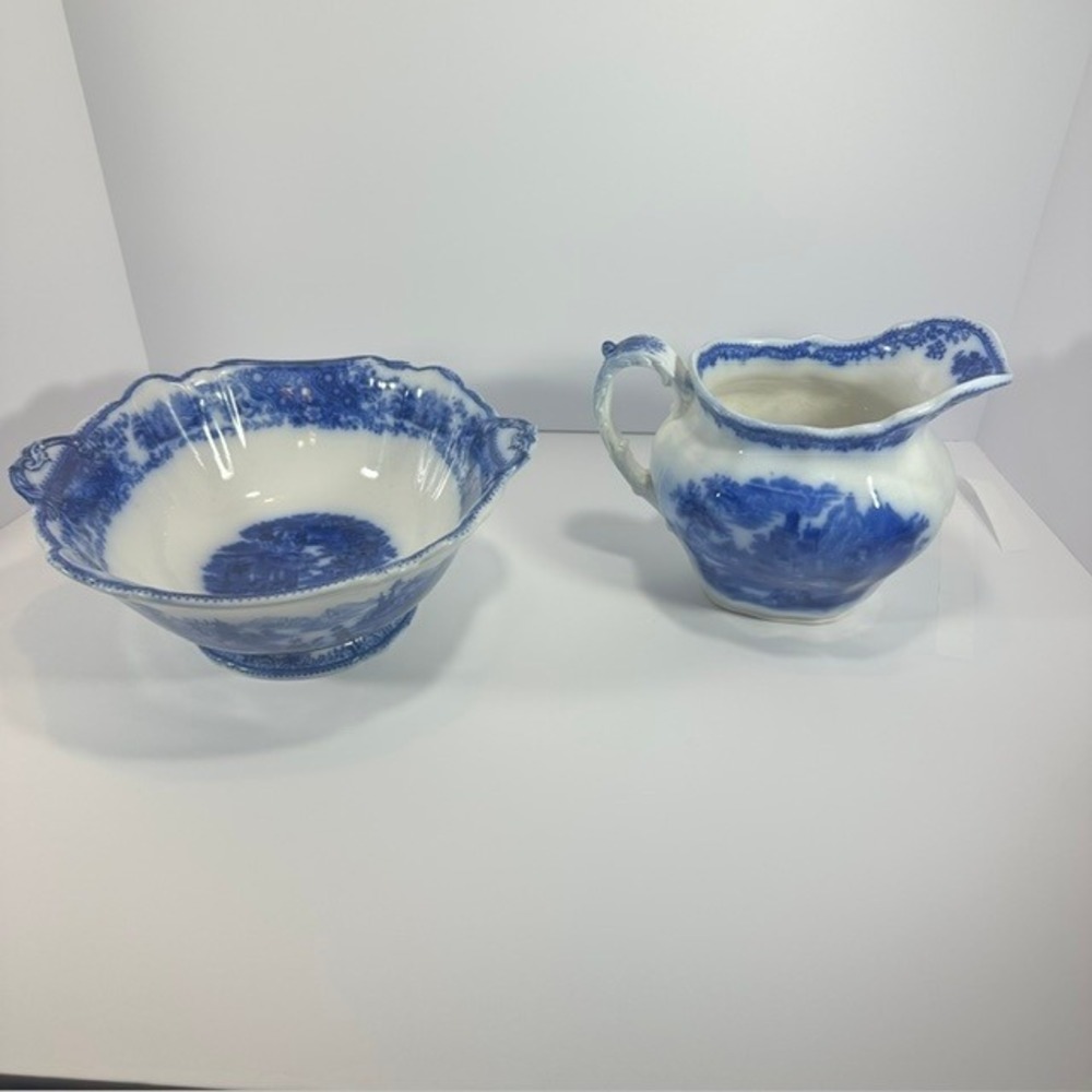 Antique Burgess Leigh Nonpareil Flow‎ Blue Pitcher and Basin Set C. 1891-1919